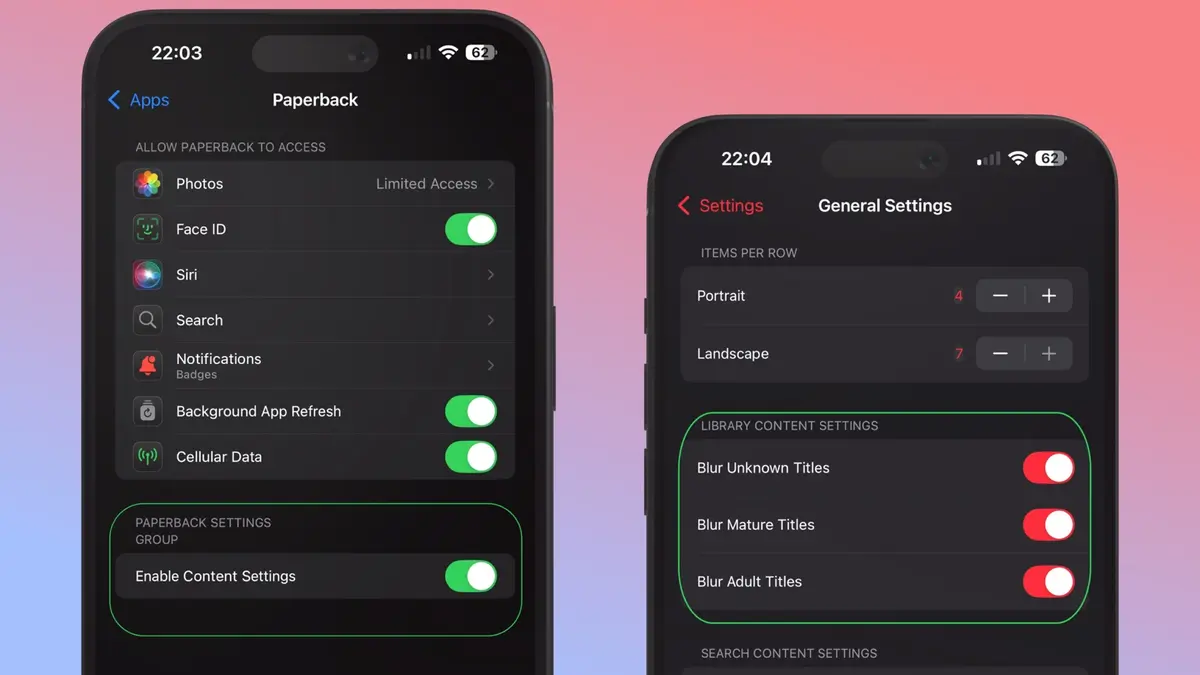 iOS Paperback content permission and Paperback General Settings content filters