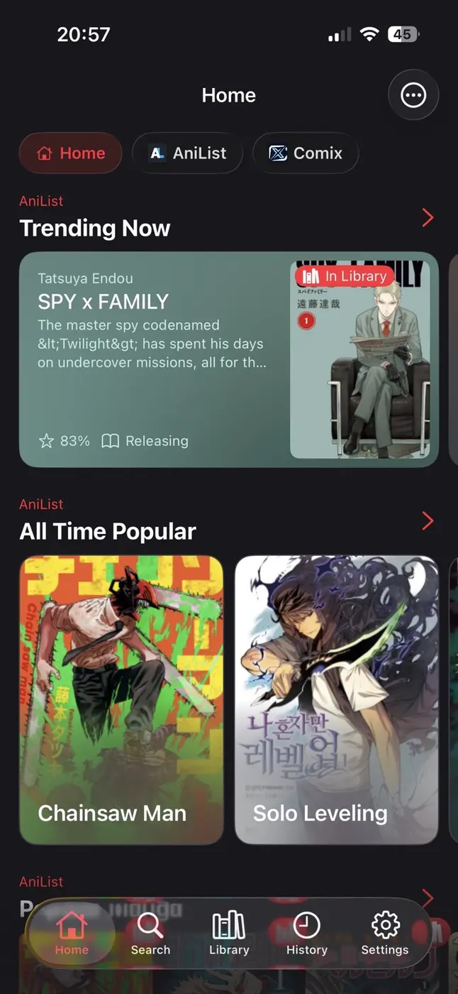 Paperback 0.9 home screen on iPhone