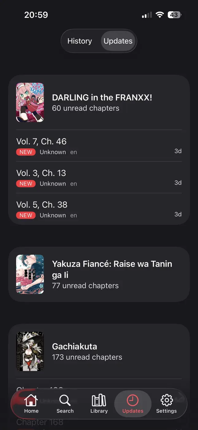 Paperback 0.9 chapter updates screen